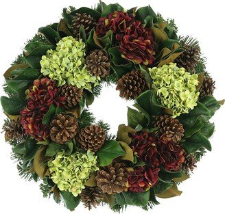 Creative Displays 28In Holiday Wreath With Red Hydrangeas And Pinecones