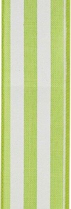 Lime Green And White Striped Wired Ribbon