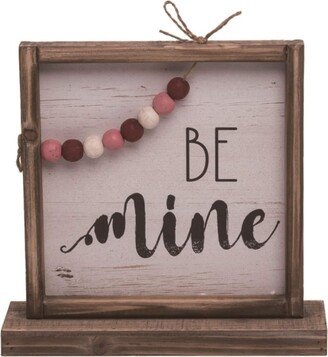 Wood 11 in. Brown Valentines Day Be Mine Standing Décor with Bead Accents