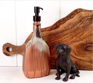 Copper Patina Rubbed Bronze Feather Up-Cycled Bottle Soap/Hand Lotion Dispenser | Bathroom/Kitchen Accessary House Warming Gift