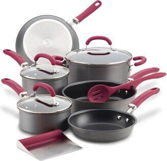 Create Delicious 11pc Hard Anodized Nonstick Cookware Set Burgundy Handles