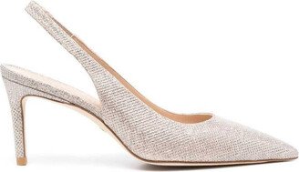 Beige Slingback Pumps with All-Over Glitters in Fabric Woman