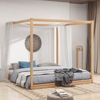 Aoolive Full/Queen/King Size Canopy Bed, 4-Post Wood Platform Bed Frame with Support Legs, No Box Spring Needed