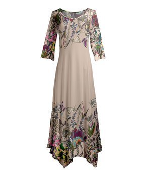Beige Floral Handkerchief Maxi Dress - Women & Plus