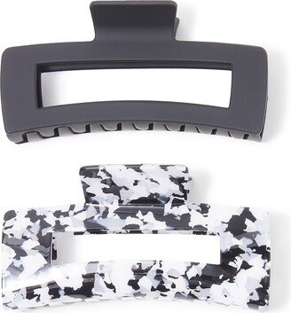 Spotted & Solid Jumbo Hair Clip Set 2 Pack Dark Grey/White/Black