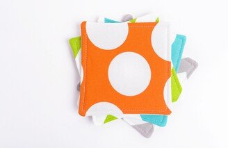 Modern Fabric Coasters, Colorful Cloth Drink Coaster Set Of 4, 100% Cotton, Polka Dot & Chevron Print Mismatched