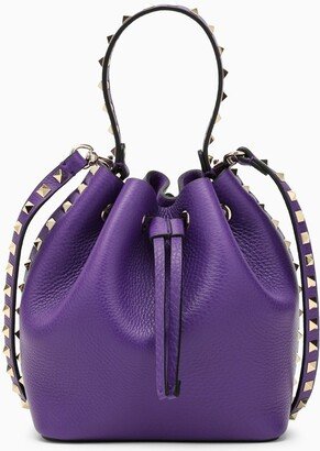 Rockstud electric violet leather bucket bag