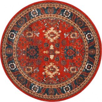 Vintage Hamadan 6'7 x 6'7 Round Area Rug - Orange/Blue