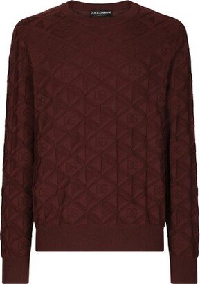 3D silk jacquard round-neck sweater