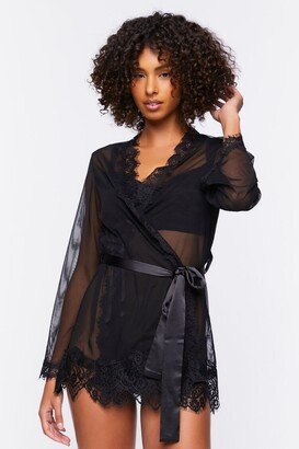 Sheer Lace-Trim Lingerie Robe