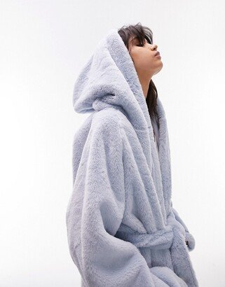 premium faux fur robe in blue