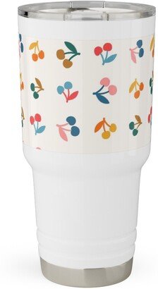 Travel Mugs: Colored Cherries - Earthy Travel Tumbler, 30Oz, Beige