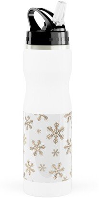 Photo Water Bottles: Holiday Snowflakes - Gold Stainless Steel Water Bottle With Straw, 25Oz, With Straw, Yellow