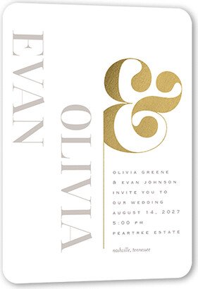 Wedding Invitations: Alluring Ampersand Wedding Invitation, White, Gold Foil, 5X7, Matte, Signature Smooth Cardstock, Rounded