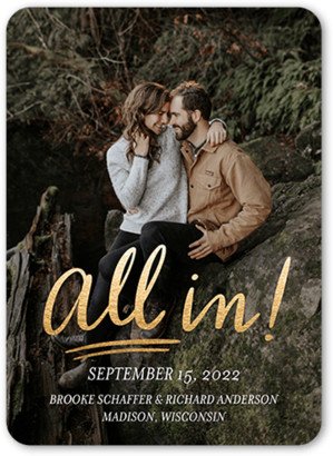 Save The Date Cards: All In Save The Date, White, 5X7, Matte, Signature Smooth Cardstock, Rounded