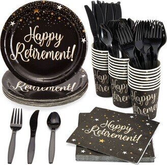 Blue Panda 144 Pieces Happy Retirement Decorations for Party Supplies with Disposable Dinnerware Set, Napkins, Paper Plates, Cups, Cutlery, 24 Guests