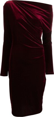 Boat-Neck Velvet Midi Dress