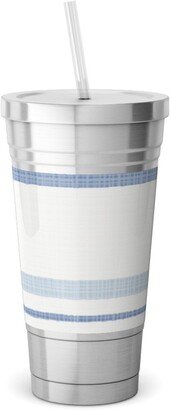 Travel Mugs: Double Anderson Stripe - Blue Stainless Tumbler With Straw, 18Oz, Blue