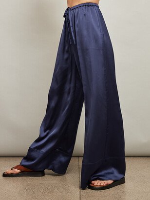 Satin Wide Leg Pant - Evening Blue