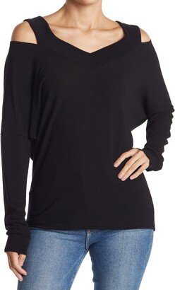 GO COUTURE V-Neck Cold Shoulder Shoulder Hacci Knit Sweater