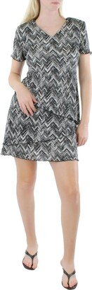 Petites Womens Tiered Mini Sheath Dress