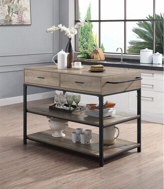 EDWINRAY 52 Inch Macaria Kitchen Island with Wooden Tabletop, Rustic Modern Furniture with 2 Drawers and 2 Open Shelf