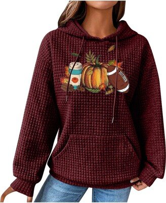 Generic Thanksgiving Shirts for Women Fall Fashion Comfy Oversized Plus Size Long Sleeve Hooded Thankful Sweatshirts Lightweight Loose Fit Streetwear Tops with Pockets wine XX-Large