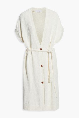 Elisa belted bouclé-knit cotton coverup