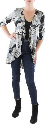 Petites Womens Knit Printed Duster Blazer