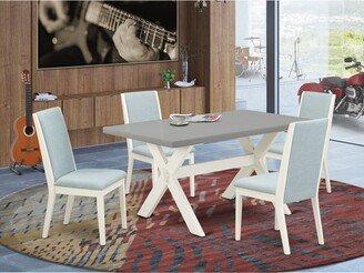 Dining Set - Wooden Dining Table and Parson Chairs with Baby Blue Color Linen Fabric - Linen White Finish