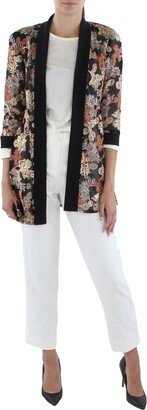 Petites Womens Mesh Printed Duster Blazer-AC