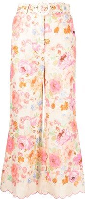 Raie floral-print flared linen trousers