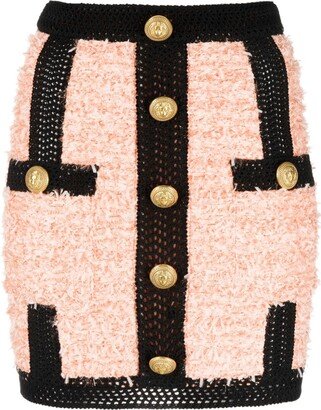 Button-Embellished Tweed Miniskirt-AA