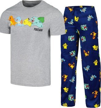 Mad Engine Men's Heather Gray, Navy Pokemon Wild Line Up T-shirt and Pajama Pants Set - Heather Gray, Navy