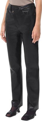 Womens Leather Blend High Rise Straight Leg Pants