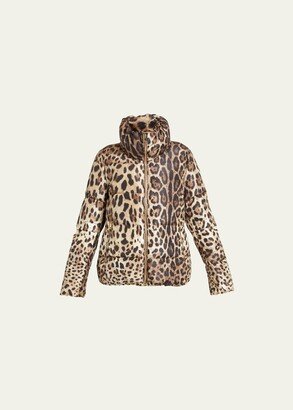 Leopard Print Nylon Down Puffer Jacket