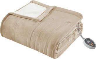 Gracie Mills Microvelour to Berber Heated Blanket, Tan - Twin