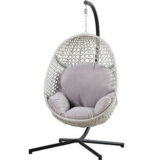 Large PE Wicker Hanging Egg Chair with C-Stand