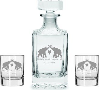 Elephant Couple Decanter Glass Set Free Personalization 14Th Anniversary Gift