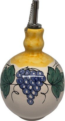 Ceramic Olive Oil Bottle With Grapes & Cherries Decanter, Evoo Cruet Made in Italy Pottery