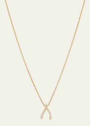 Diamond Mini Wishbone Necklace 18K Yellow Gold