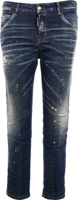 Paint Splatter Effect Distressed Jeans-AE