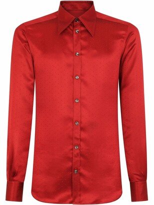 Diamond-Jacquard Long-Sleeve Silk Shirt