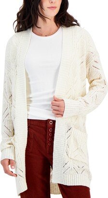 Juniors' Pointelle-Knit Long Cardigan Sweater