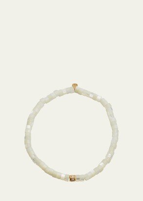 14K Yellow Gold Scallop Edge Pave Rondelle and Mother-of-Pearl Bracelet