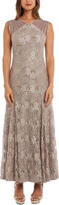 Women's Long Embellished Illusion-Detail Lace Gown