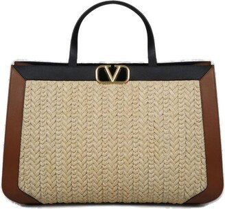 VLogo Signature Raffia Top Handle Bag