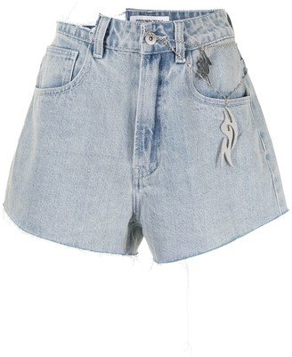 High-Rise Distressed Denim Shorts-AA