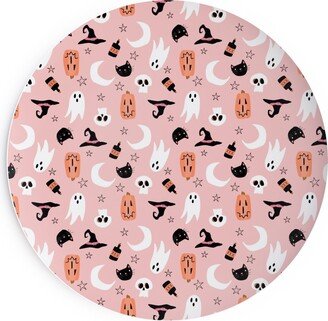 Salad Plates: Sweet Halloween - Pumpkin, Witch, Ghost, & Cat - Pink Salad Plate, Pink