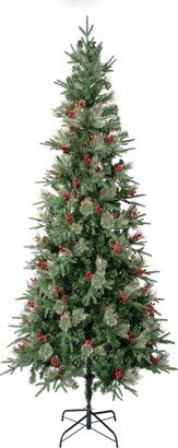 National Tree Company 7.5' Feel-Real Virginia Pine Hinged Pine-Needle Christmas Tree w Berries & Pinecones